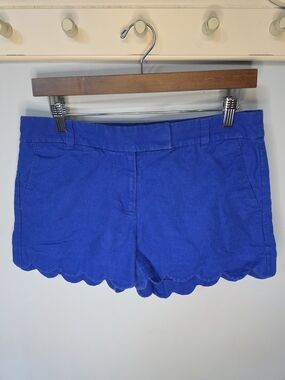 J.Crew Scallop Hem Linen Cotton Shorts Royal Blue Size 6